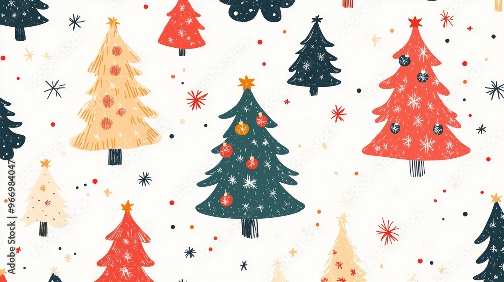 risograph printing illustrator a seamless pattern with cute Christmas trees for festive packaging design risograph printing illustrator a seamless pattern with cute Christmas trees for festive packaging design
