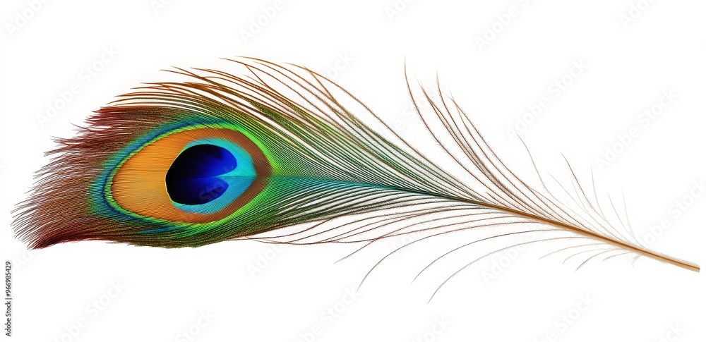 Obraz premium PNG of a peacock feather against a white background.