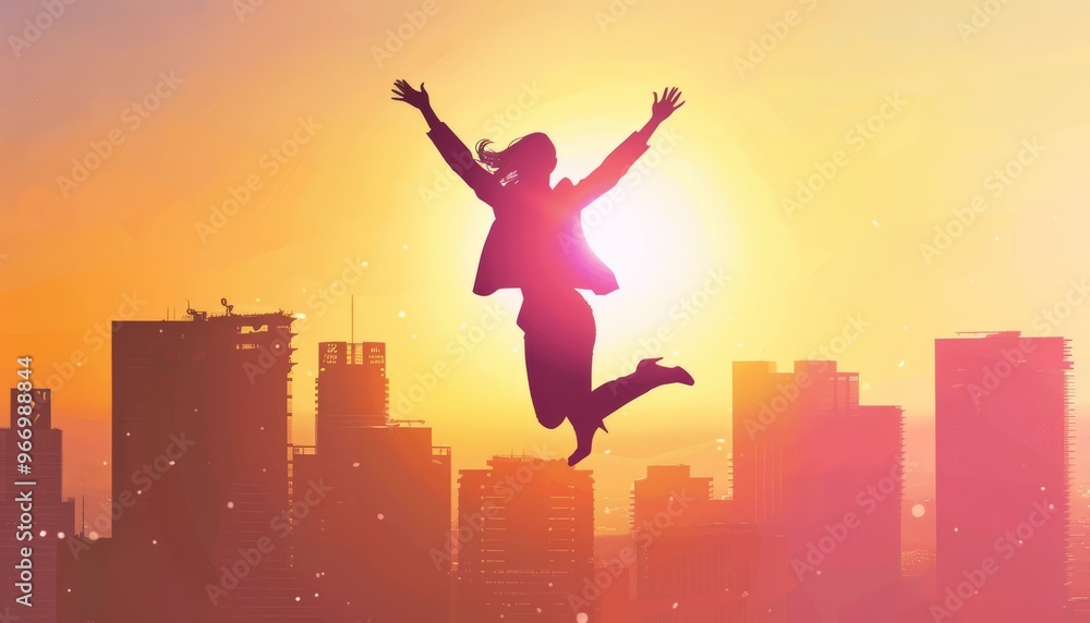 Empowered at Dusk: A Businesswoman's Leap into Success Empowered at Dusk: A Businesswoman's Leap into Success