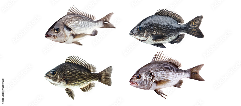 Photograph of a black bream fish on a white background, isolated Photograph of a black bream fish on a white background, isolated