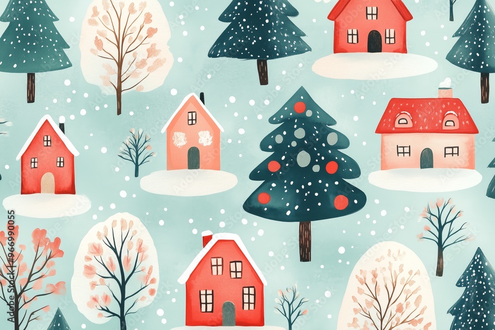 risograph printing illustrator a seamless pattern with cute Christmas trees for festive packaging design risograph printing illustrator a seamless pattern with cute Christmas trees for festive packaging design