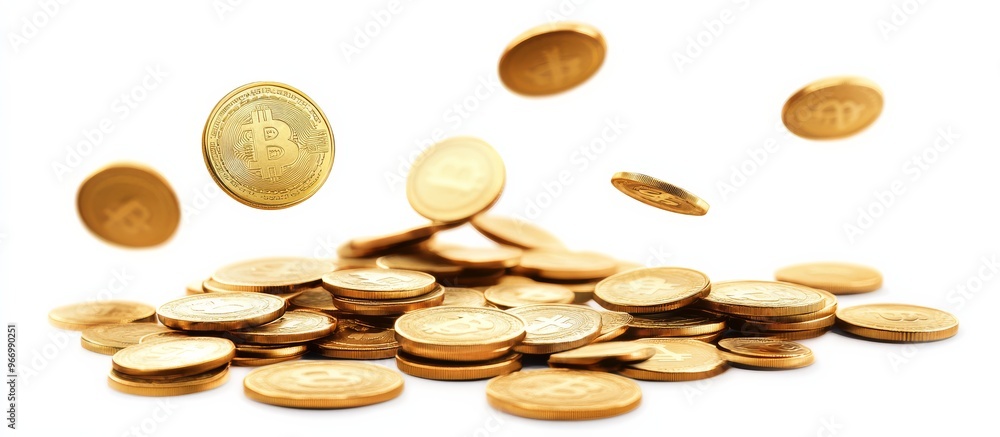 High-quality PNG of golden floating coins on a white background, perfect for investment-related imagery. High-quality PNG of golden floating coins on a white background, perfect for investment-related imagery.