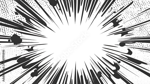 Black and white comic book explosion with radial lines