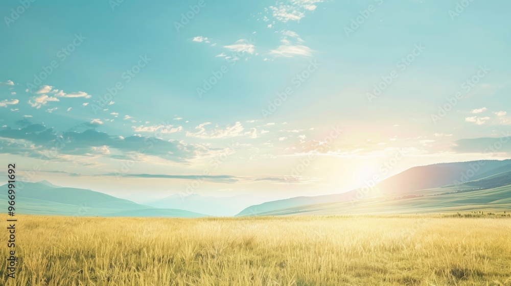 A serene landscape with a vast, clear sky stretches out A serene landscape with a vast, clear sky stretches out