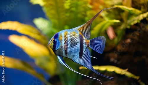 Elegant Teardrop Angelfish (Pterophyllum leopoldi) Swimming Gracefully in Their Natural Environment