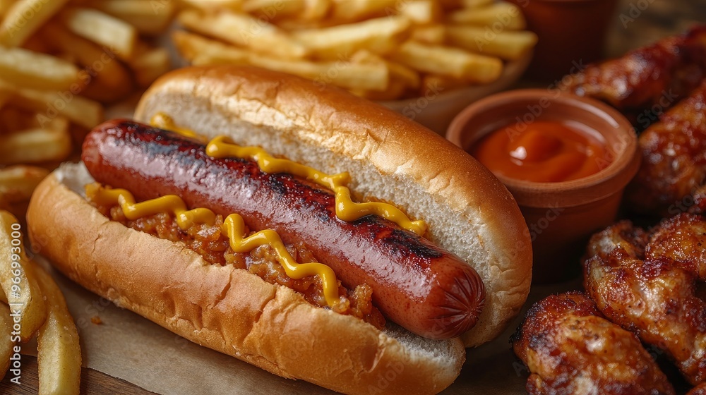 Gourmet Hot Dogs Loaded with Flavorful Toppings and Juicy Sausages Gourmet Hot Dogs Loaded with Flavorful Toppings and Juicy Sausages