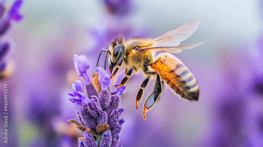 Honeybee Gathering Nectar on Lavender Blossom Honeybee Gathering Nectar on Lavender Blossom