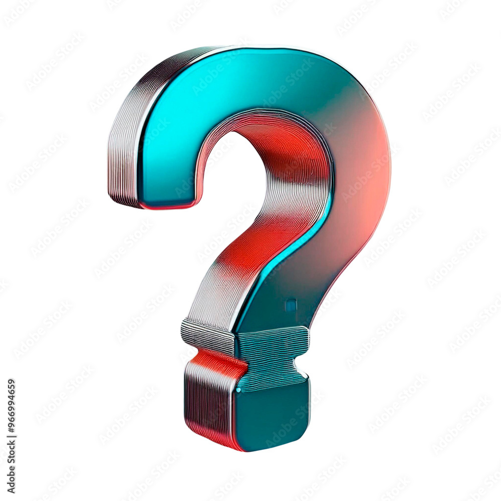 Modern 3D metallic question mark icon with a uniform finish and isolated design