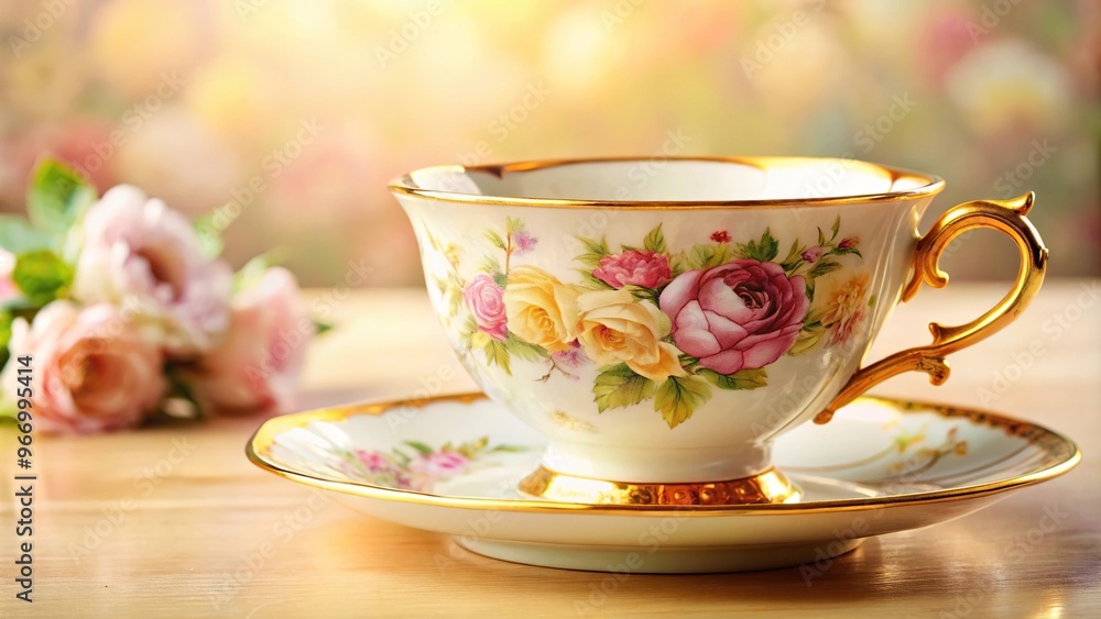 Teacup with gold border and floral design Teacup with gold border and floral design
