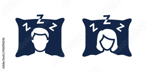 Insomnia icons, man and woman can not sleep. Vector illustration.