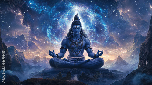 Maha Shivratri festival celebration hindu lord god shiva in Magical lights background