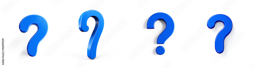 Set of Blue 3D Question Mark Icons on white and transparent background. - Problem Solving Concept Set of Blue 3D Question Mark Icons on white and transparent background. - Problem Solving Concept
