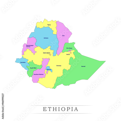 Ethiopia administrative divisions. Ethiopia map illustration vector.	