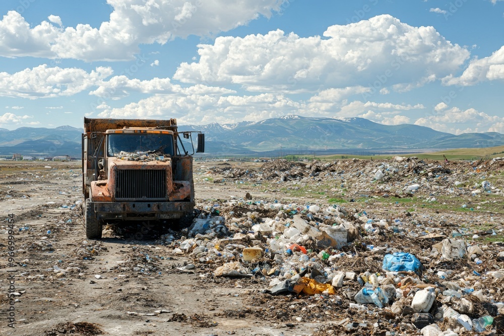 Waste landfill illustration created with Generative AI Waste landfill illustration created with Generative AI