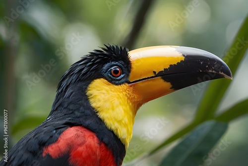 close up portrait of a Toucan Barbet in nature Generative AI photo