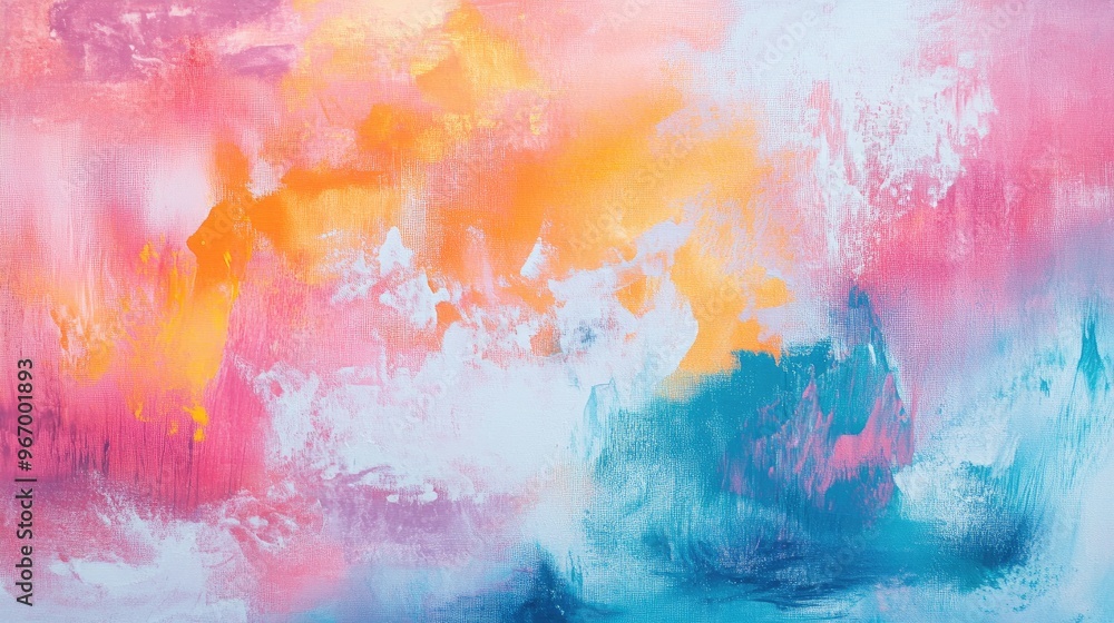 Fototapeta premium Pastel hued abstract art featuring a trendy tie dye design with ink blurs and sensual brushstrokes on a colorful backdrop Retro acrylic painting with a unique white warp effect