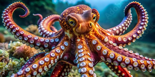 Wallpaper Mural A majestic Pacific octopus holds court, its elongated arms streaming behind it like a bridal veil, while its Torontodigital.ca