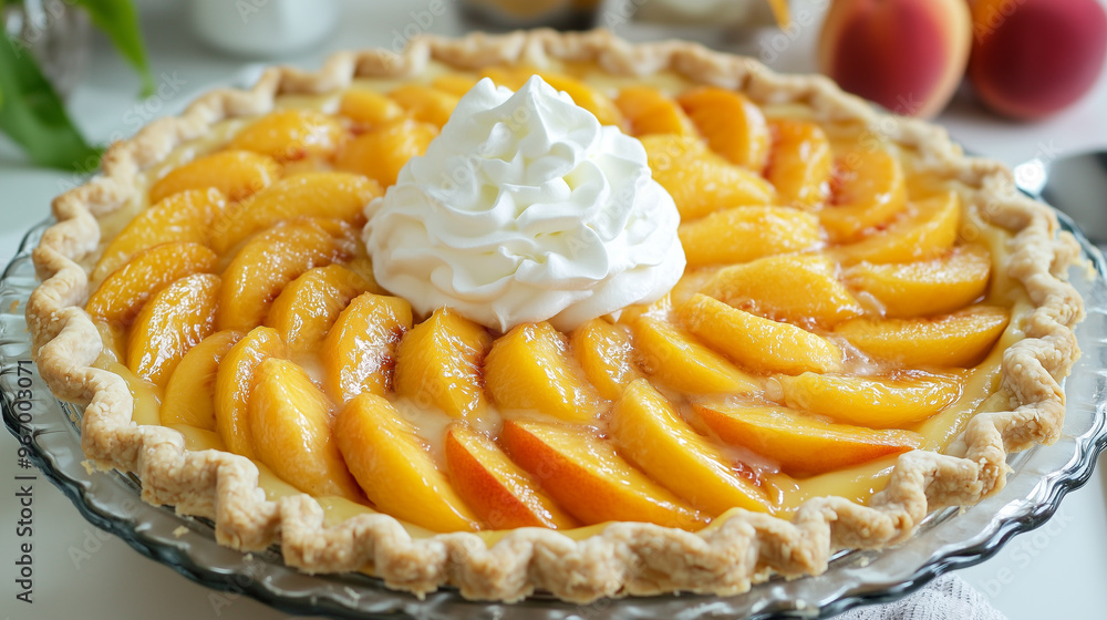 Homemade peach pie with whipped cream Homemade peach pie with whipped cream