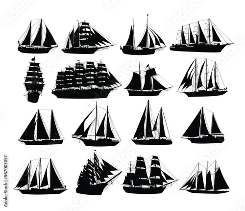The set silhouettes of a large sailing ships.