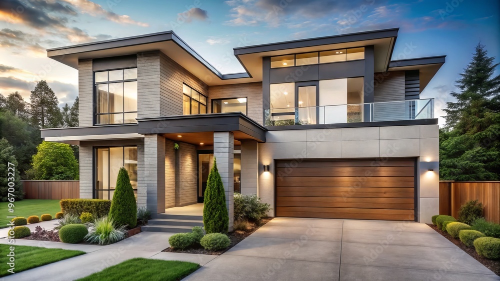 Fototapeta premium A neutral color palette and clean lines create a sense of understated sophistication in the exterior design of