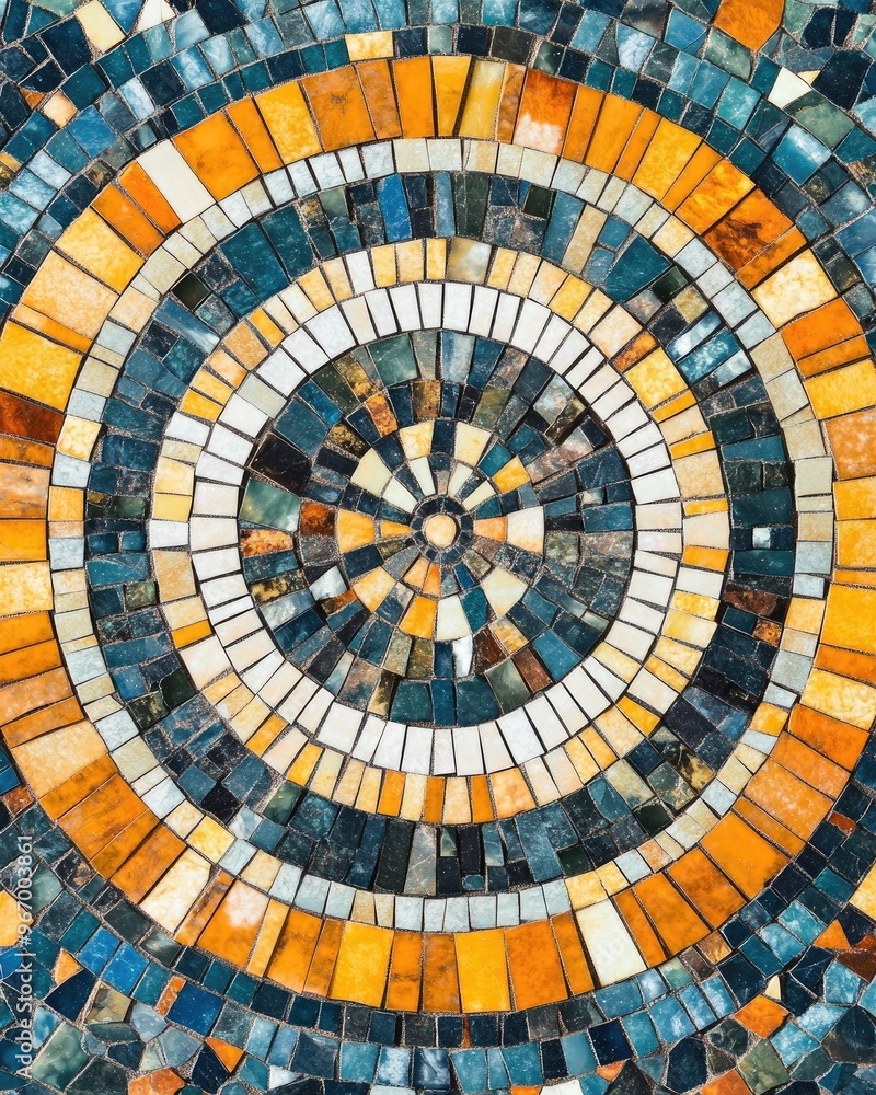 Fototapeta premium Abstract decorative mosaic texture featuring a symmetrical round design