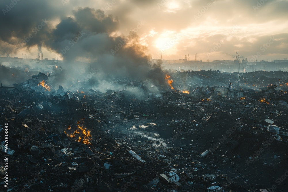 Fototapeta premium Waste landfill illustration created with Generative AI