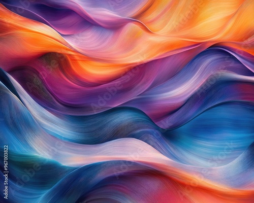 Vibrant waves and flowing lines create an abstract backdrop filled with rich colors