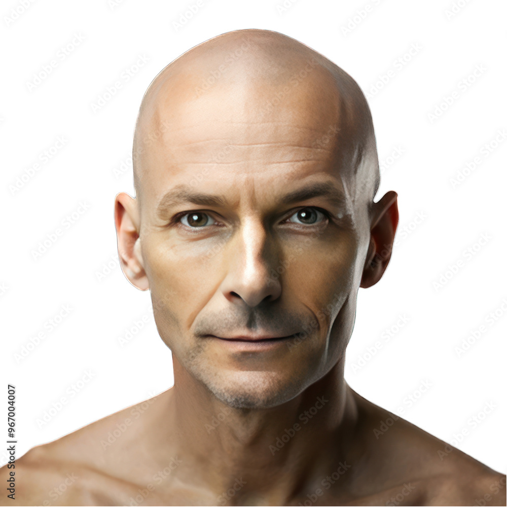Male Shaved Head Cancer Patient portrait isolated on transparent background Male Shaved Head Cancer Patient portrait isolated on transparent background