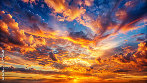 Colorful sunset sky with dramatic clouds and vibrant hues over the horizon