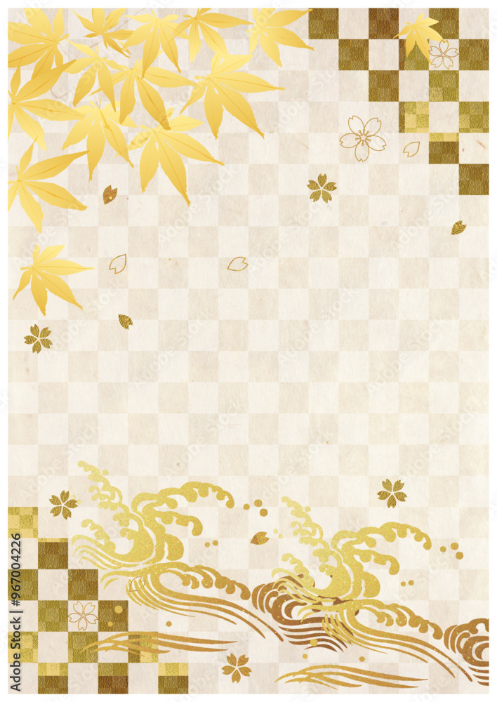 金箔紅葉と和紙格子背景