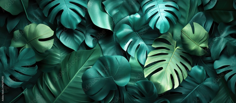custom made wallpaper toronto digital3D rendering of a creative leaves background featuring a minimalistic concept with tropical nature and monstera illustrations