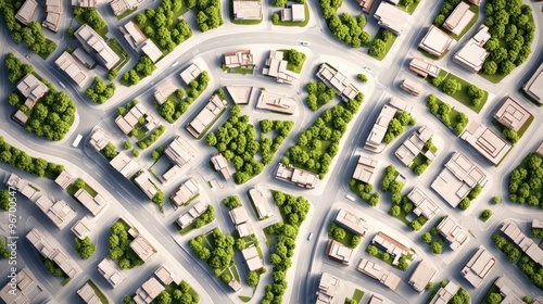 Map of urban streets on a white background Top down view 3D rendering and illustration