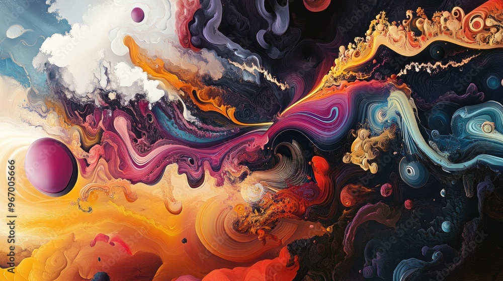 Obraz premium Dynamic interplay concept featuring chaotic designs emphasizing a whimsical interaction among vibrant spirits