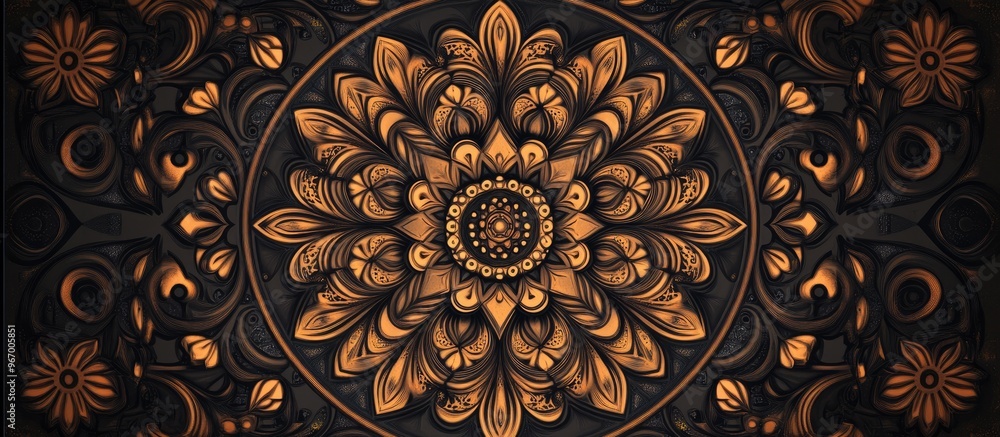 Computer screen design template featuring an intricate floral mandala pattern showcasing an ethnic inspired ornamental illustration Computer screen design template featuring an intricate floral mandala pattern showcasing an ethnic inspired ornamental illustration