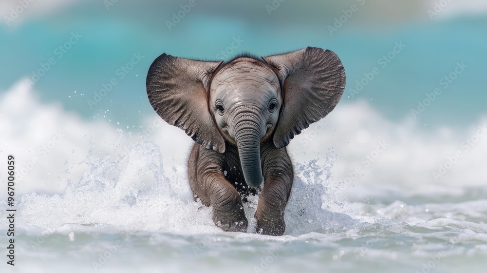 Fototapeta premium Baby Elephant Splashing in the Water