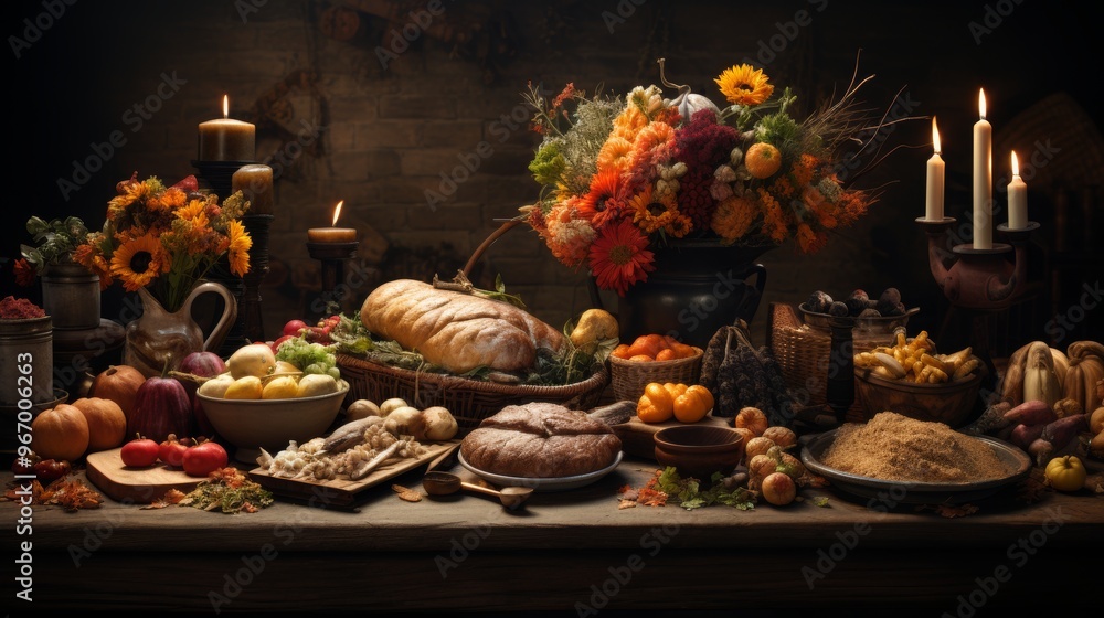 Fototapeta premium Thanksgiving and the Harvest Feast 23 November Generative AI
