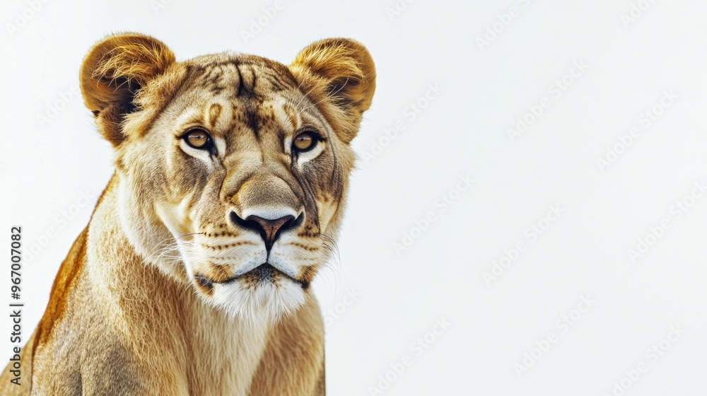 Obraz premium Close-up Portrait of a Lioness with a White Background