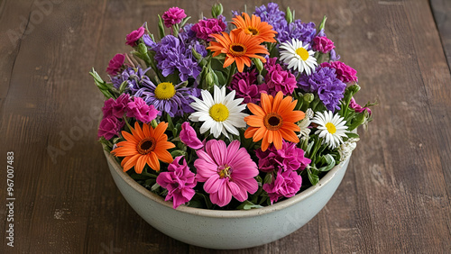 Wallpaper Mural Bowl of Flowers Fresh lavender flowers in a white bowl on a wooden surface gray background,
 Torontodigital.ca