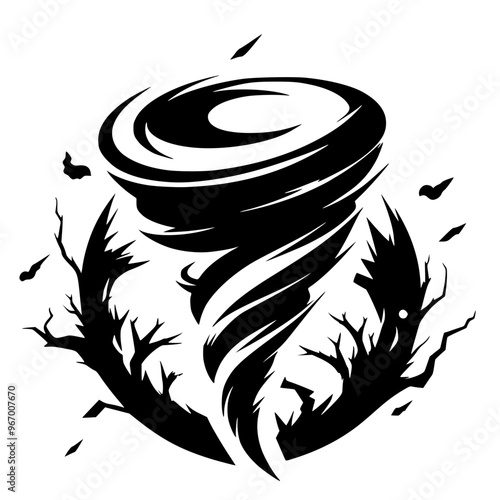 Silhouette of a violent tornado