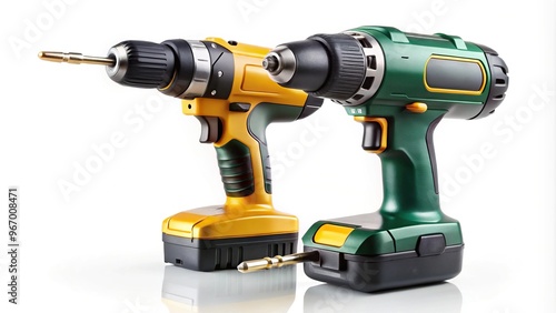 Tilted angle cordless drill screwdriver on white background