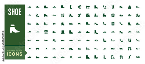 Shoe icons set in solid style. Men and women shoes set collection vector illustration. Filled icon set, solid icon set. Glyph icon set for web and ui. Vector illustration.