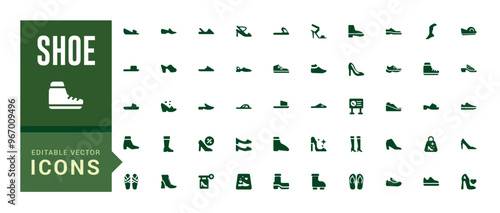 Shoe icons set in solid style. Men and women shoes set collection vector illustration. Filled icon set, solid icon set. Glyph icon set for web and ui. Vector illustration.