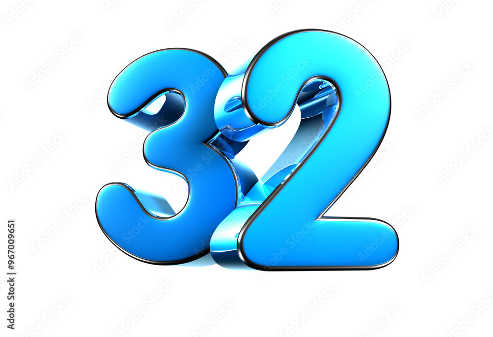 Blue number 32 3d illustration. Advertising signs. Product design. Product sales Blue number 32 3d illustration. Advertising signs. Product design. Product sales