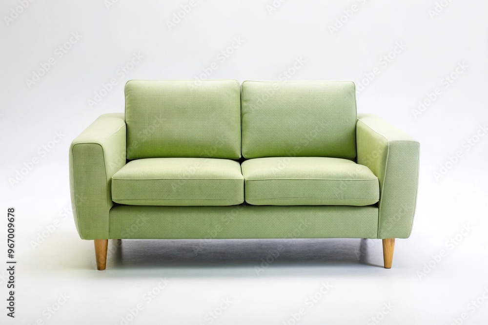 Tilted angle light green sofa minimal style white background Tilted angle light green sofa minimal style white background