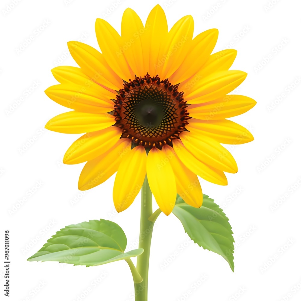 Obraz premium A large sunflower with vibrant yellow petals, isolated on white.