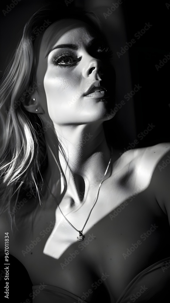Striking Black White Portrait Beautiful Woman Jewelry Light Shadows Expressions. AI Generated Striking Black White Portrait Beautiful Woman Jewelry Light Shadows Expressions. AI Generated