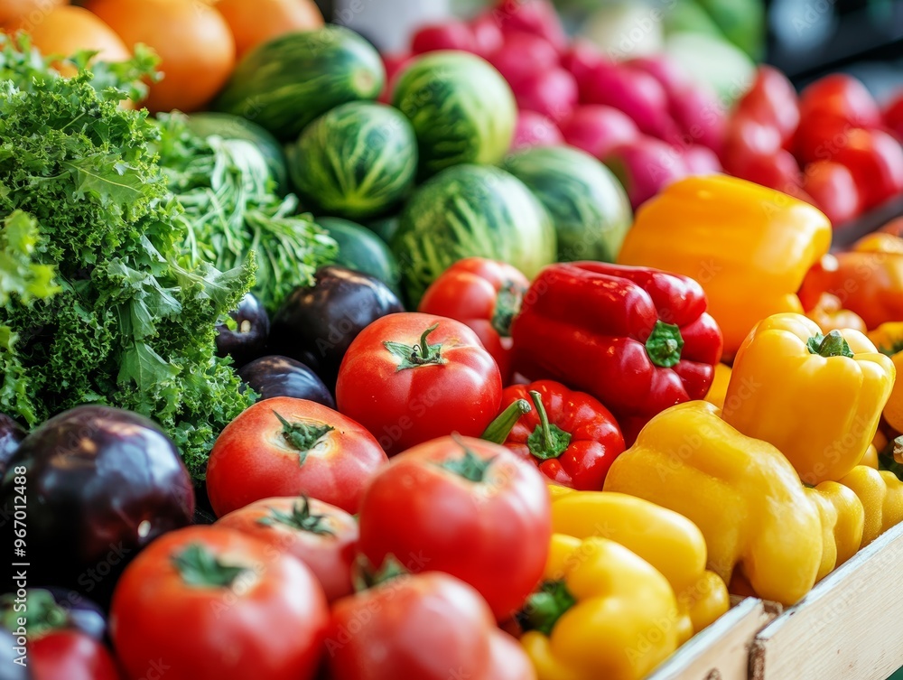 Vibrant Display of Fresh Produce in a Wooden Crate, Showcasing Colorful Peppers, Tomatoes, and Greens, Emphasizing the Beauty and Variety of Locally Grown Food Vibrant Display of Fresh Produce in a Wooden Crate, Showcasing Colorful Peppers, Tomatoes, and Greens, Emphasizing the Beauty and Variety of Locally Grown Food