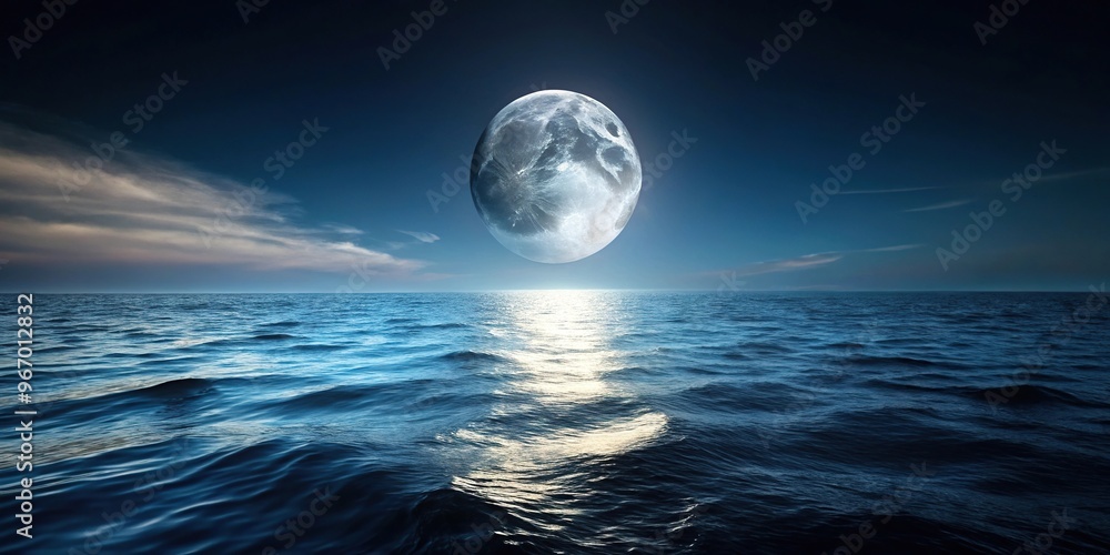 Tilted angle view of moon over dark sea, with shades of straw, ash, and clay ground Tilted angle view of moon over dark sea, with shades of straw, ash, and clay ground