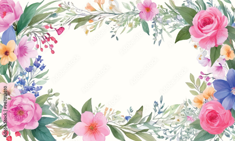 A frame of flowers with a white background that says spring A frame of flowers with a white background that says spring