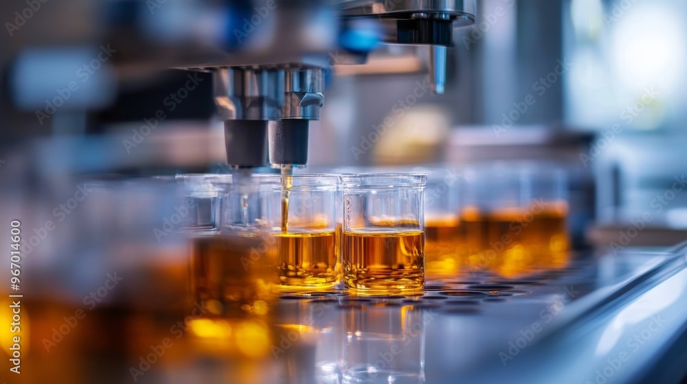 Close-up of a Quality Control Lab Ensuring Food Safety Standards are Met with Automated Liquid Dispensing Process Close-up of a Quality Control Lab Ensuring Food Safety Standards are Met with Automated Liquid Dispensing Process